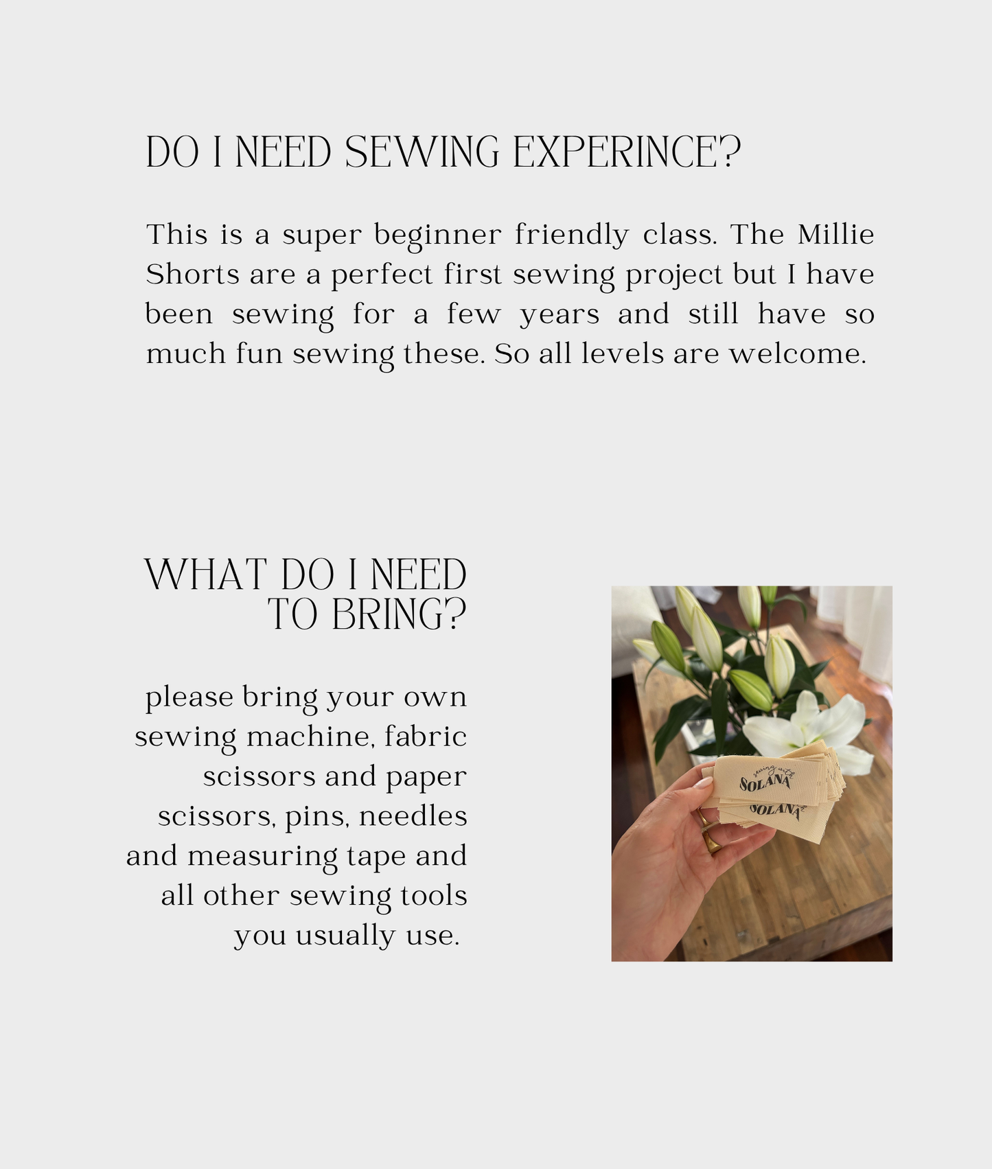 Millie Shorts Sewing Class